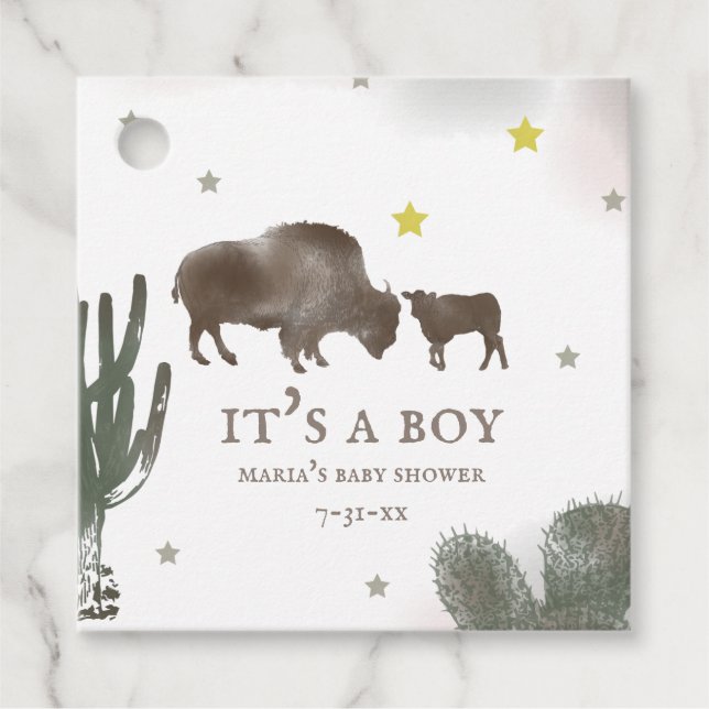 Étiquettes Cadeau Mama Baby Buffalo Cactus Baby shower garçon (Devant)