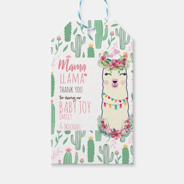 Étiquettes-cadeau Mama Llama Fiesta Baby Girl Douche Partyware (Devant)