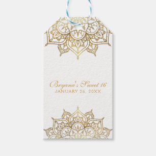Étiquettes-cadeau Mandala Blanc Doré Faveur de Mariage Moderne Glamo