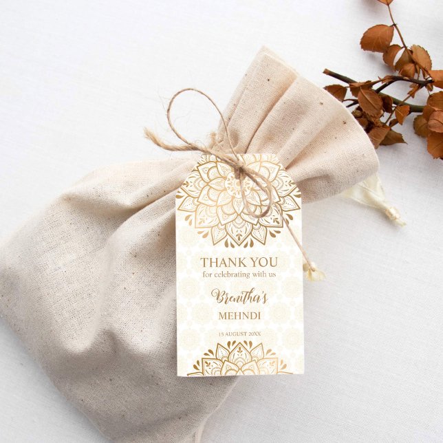 Étiquettes-cadeau Mandala d'or Mehndi personnalisée (Golden mandala Mehndi personalized Gift Tags)