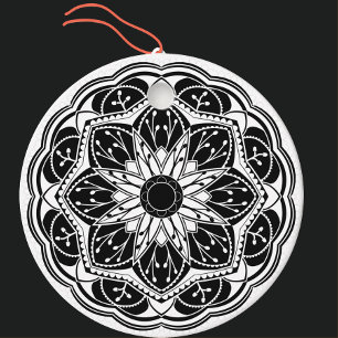 Étiquettes Cadeau Mandala floral noir et blanc
