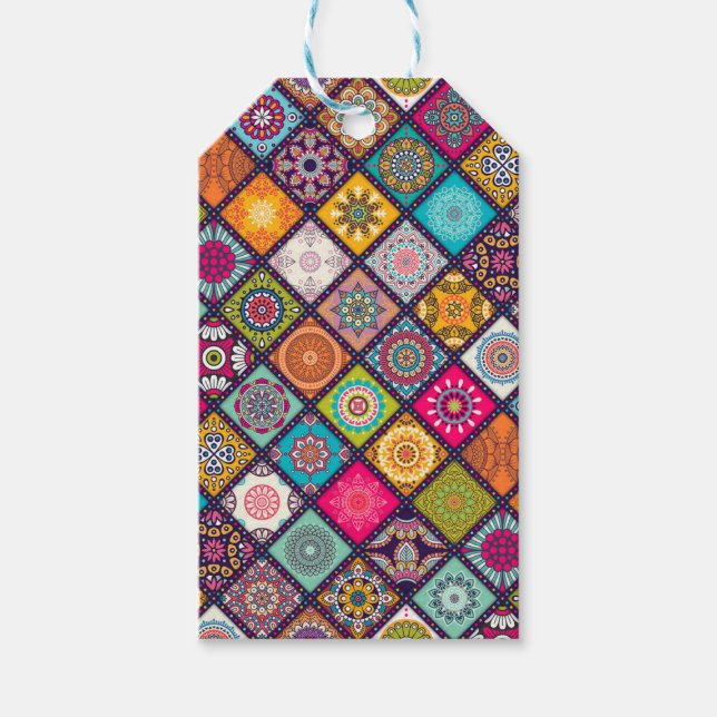 Étiquettes-cadeau Mandala motif marocain coloré (Devant)