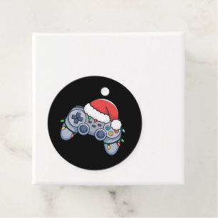 Étiquettes Cadeau Manette de jeu vidéo chapeau de Noël Santa Gamer