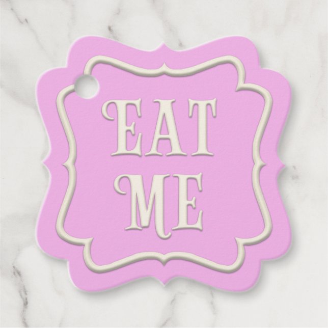 Étiquettes Cadeau "Mange-moi" Wonderland Tea Party Pink Personnalisé (Devant)