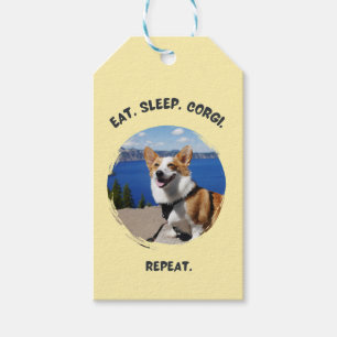 Étiquettes-cadeau 'Manger. Dormir. Corgi. Répéter.' Photo personnali