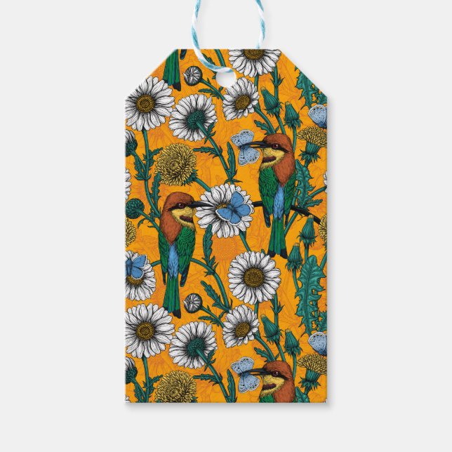 Étiquettes-cadeau Mangeurs d'abeilles, papillons bleus et marguerite (Devant)