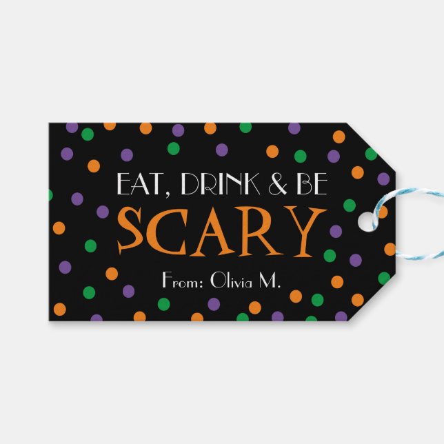 Étiquettes-cadeau Mangez Boire & Soyez Effrayant Halloween Candy Tri (Devant (Horizontal))