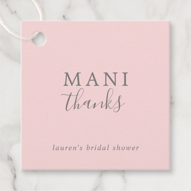 Étiquettes Cadeau Mani Merci Fête des mariées simple rose et gris (Devant)