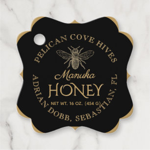 Étiquettes Cadeau Manuka Honey Black Gold Vintage Bee Fancy Carré