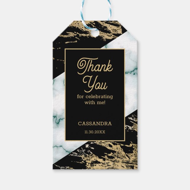 Étiquettes-cadeau Marbre blanc Chic Gold Paint Texture Anniversaire (Devant)