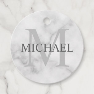 Étiquettes Cadeau Marbre blanc classique Monogramme personnalisé et