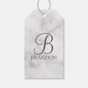 Étiquettes-cadeau Marbre blanc de script personnalisé Monogramme et