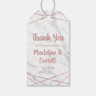 Étiquettes-cadeau Marbre blanc Rose Gold Lines Geo Mariage Merci