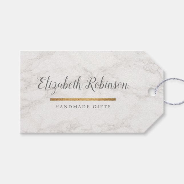 Étiquettes-cadeau Marbre blanc tendance & Parties scintillant or cad (Devant (Horizontal))