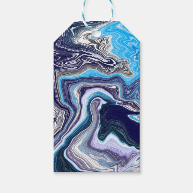 Étiquettes-cadeau Marbre Bleu Fluid Art Anniversaire De et vers (Devant)
