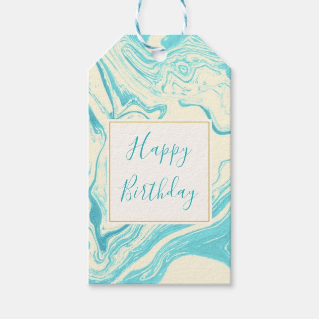 Étiquettes-cadeau Marbre cool design en Turquoise et Crème Anniversa (Devant)