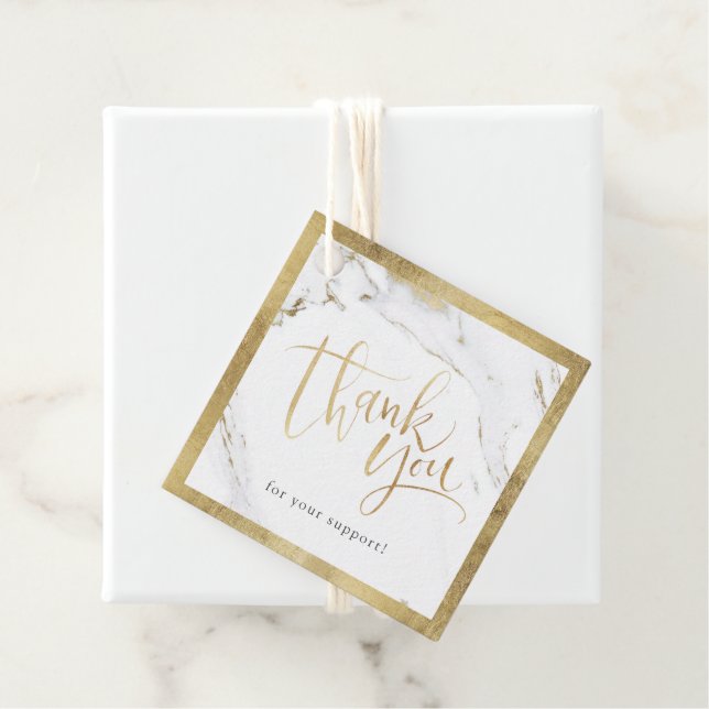 Étiquettes Cadeau Marbre d'or moderne calligraphie moderne merci (En situation)