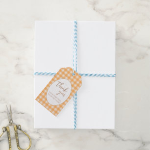 Étiquettes-cadeau Marché de fermier préppy à carreaux orange mignon 