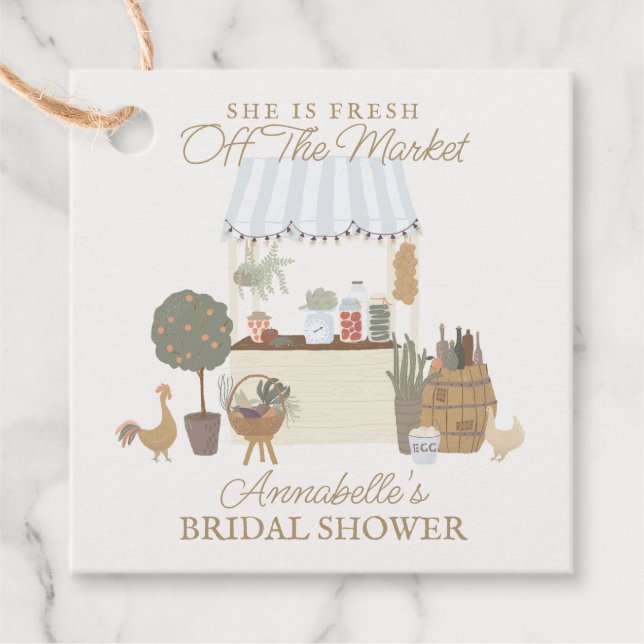 Étiquettes Cadeau Marché fermier bleu Fête de mariage champêtre (Devant)