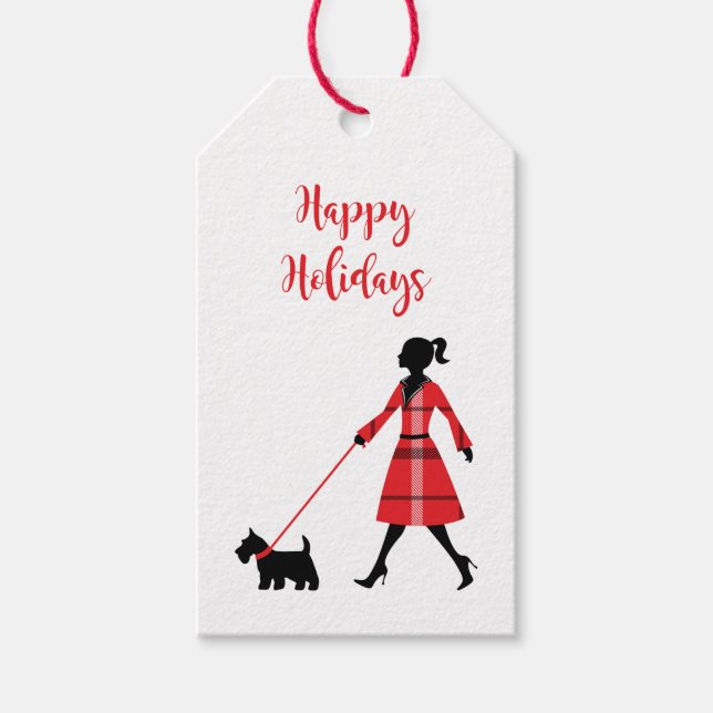 Étiquettes-cadeau Marcheur de chien de chien écossais de Noël (Devant)