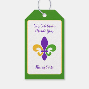 Étiquettes-cadeau Mardi Gras NOM Vert Or Violet Fleur de Lis