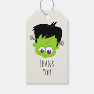 Étiquettes-cadeau Mare Green Frankenstein Monster face Merci