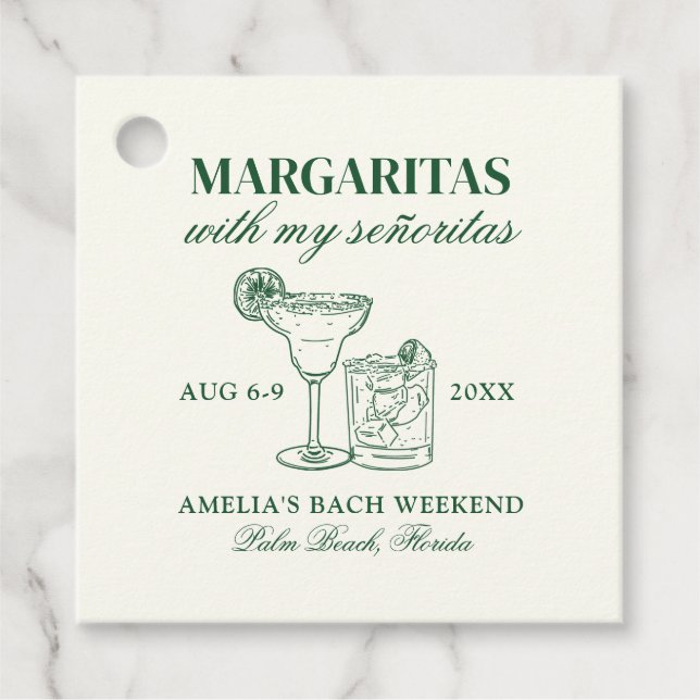 Étiquettes Cadeau Margaritas Avec My Señoritas Bachelorette Week-End (Devant)