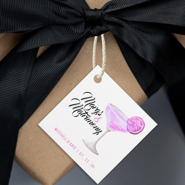 Étiquettes Cadeau Marges et mariage rose Margarita Fête des mariées (Margs & Matrimony Pink Margarita Bridal Shower Favor Tags
)
