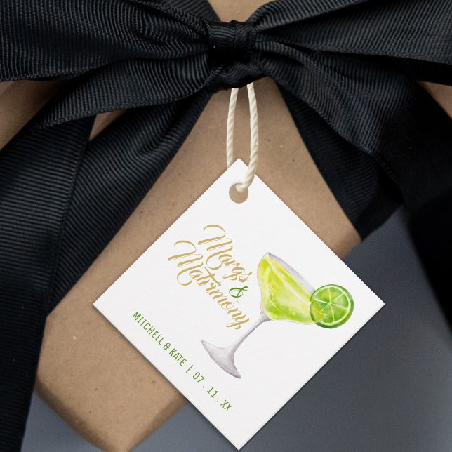 Étiquettes Cadeau Margs & Matrimony Vert et Or Fête de Fiançailles (Margs & Matrimony Green & Gold Bridal Shower Favor Tags
)