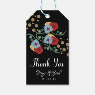 Étiquettes-cadeau Mariage à Faux Paillettes Florales Festives Mexica