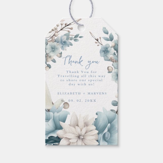 Étiquettes-cadeau Mariage à fleurs de printemps bleu bleu marine Dus (Devant)