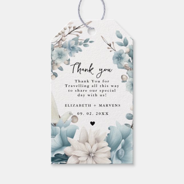 Étiquettes-cadeau Mariage à fleurs de printemps bleu bleu marine Dus (Devant)