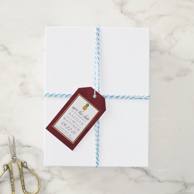 Étiquettes-cadeau Mariage À L'Ananas Tropical Enregistrer La Date Ba (Avec de laficelle)