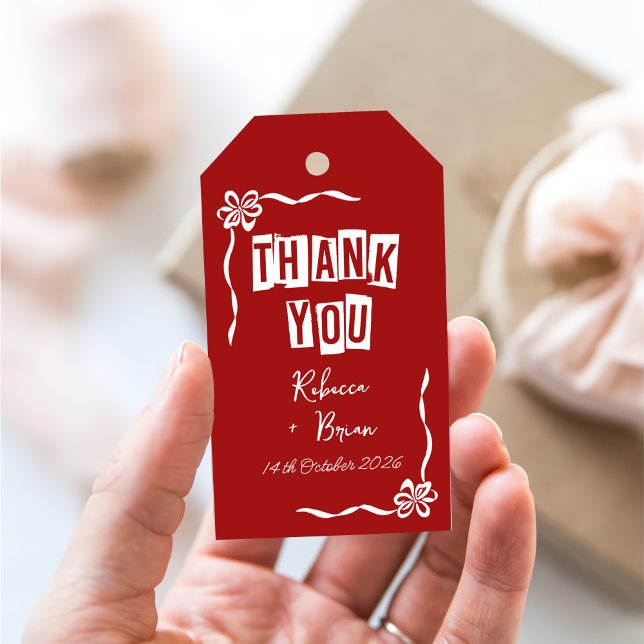 Étiquettes-cadeau Mariage à mâchoire rouge et blanc (Créateur téléchargé)