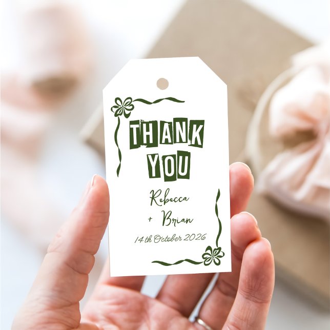 Étiquettes-cadeau Mariage à mâchoires à main verte et blanche (Créateur téléchargé)