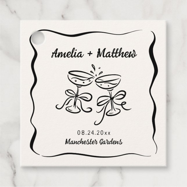 Étiquettes Cadeau Mariage à main moderne et capricieux (Devant)