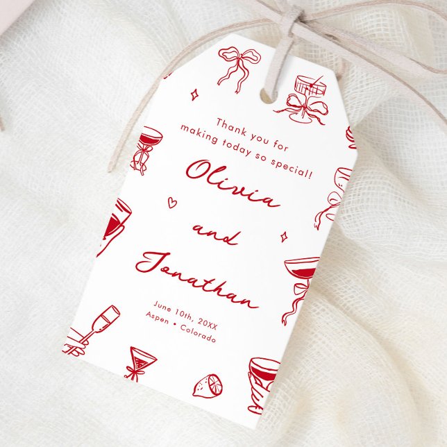 Étiquettes-cadeau Mariage à main rouge tiré (Créateur téléchargé)