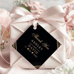 Étiquettes Cadeau Mariage Abstrait Géométrique Noir Et Or