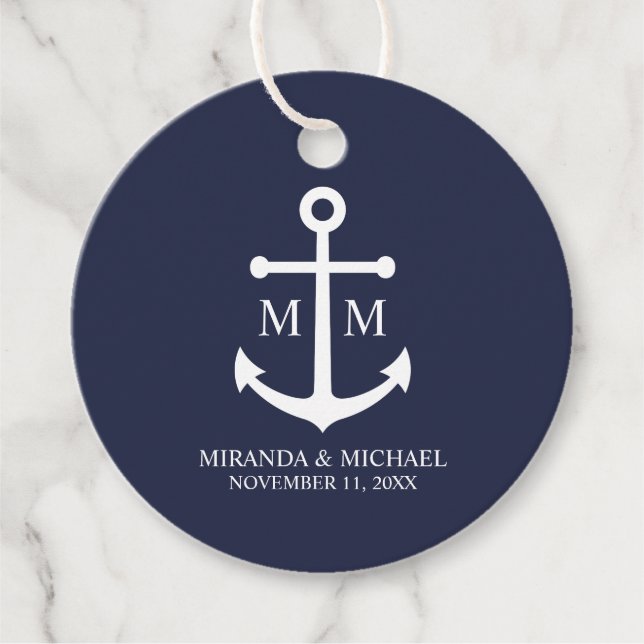 Étiquettes Cadeau Mariage Ancre bleu marine (Devant)