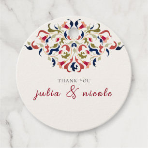Étiquettes Cadeau Mariage Artistique Botanique Floral Paisley de Lux