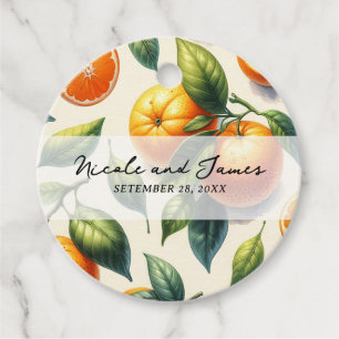 Étiquettes Cadeau Mariage aux feuilles d'orange agrumes à l'aquarell