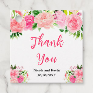 Étiquettes Cadeau Mariage aux Roses Roses avec Feuillage