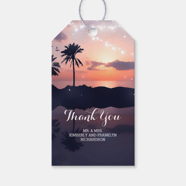 Étiquettes-cadeau Mariage Beach Sunset Palms (Devant)