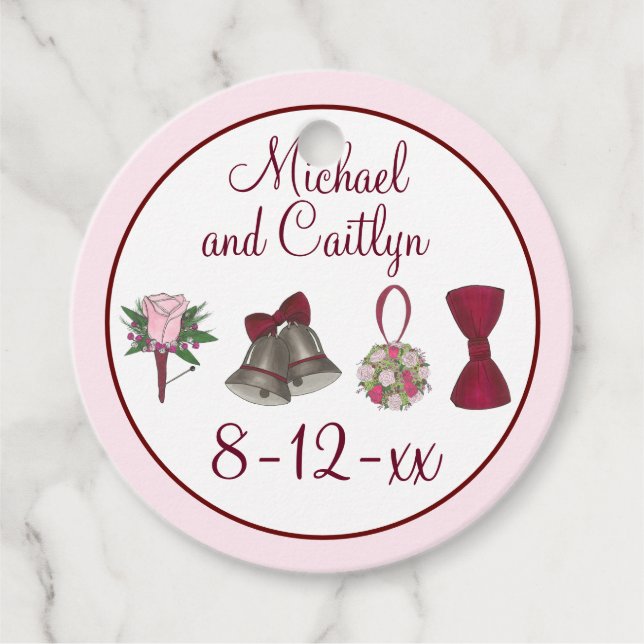 Étiquettes Cadeau Mariage Bells Fleurs Bow Cravate Bridal Rose Bouqu (Devant)