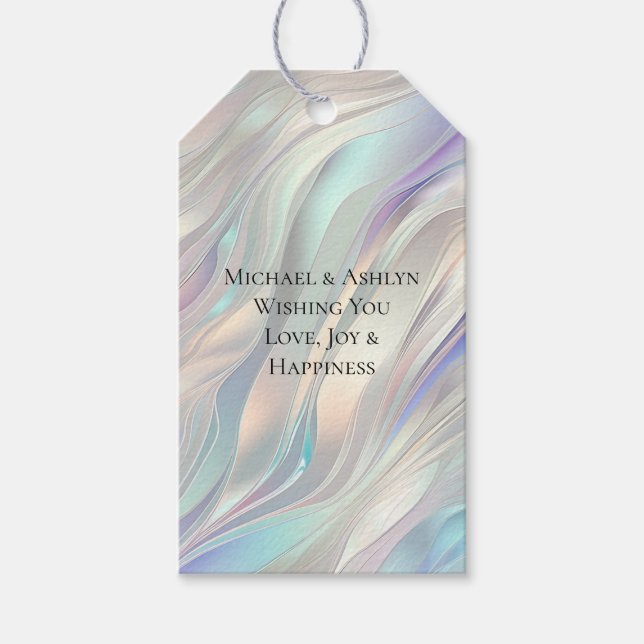 Étiquettes-cadeau Mariage blanc Aqua Blue Purple Pearl (Devant)