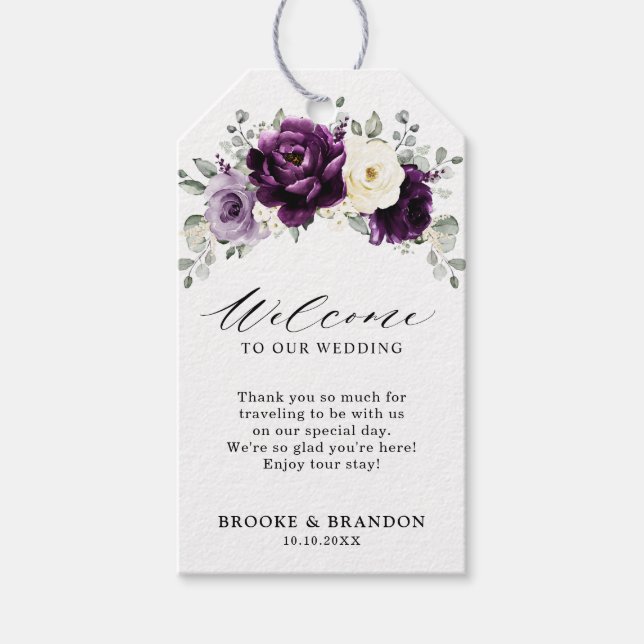 Étiquettes-cadeau Mariage blanc d'aubergine violet de prune ivoire B (Devant)