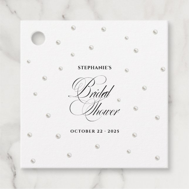 Étiquettes Cadeau Mariage Blanc Perles Fête Prénuptiale (Devant)