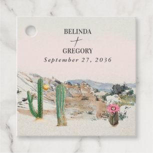 Étiquettes Cadeau Mariage bohème au cactus du désert à l'aquarelle