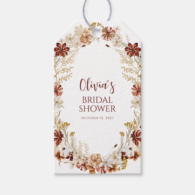 Étiquettes-cadeau Mariage Bohème Rustique Floral Bourgogne Personnal (Devant)