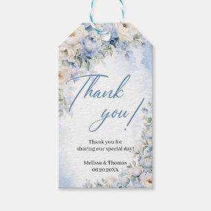 Étiquettes-cadeau Mariage Boho Elegant Dusty Blue et Fleurs d'ivoire
